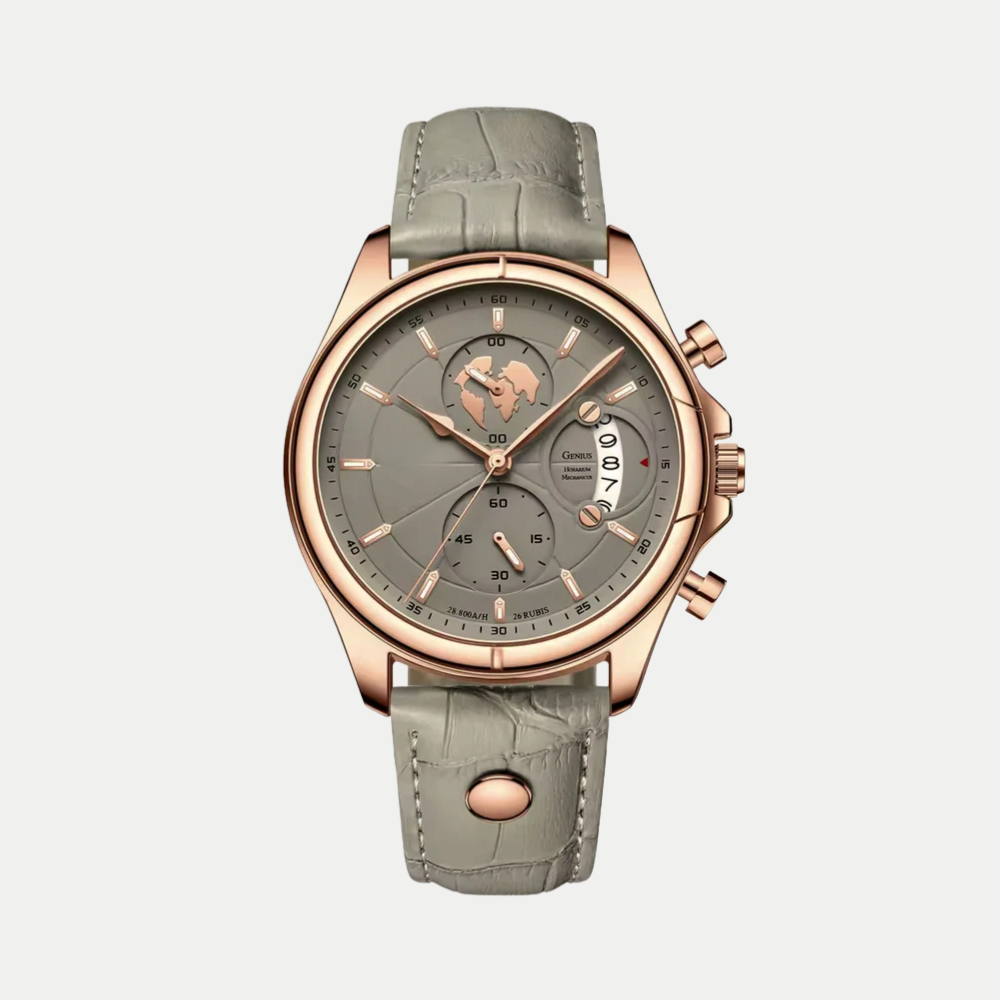 Breckmont Meridian men's dress watch rose gold case green dial leather strap