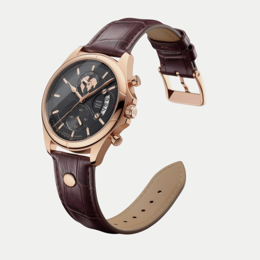 Breckmont Meridian brown leather strap men's dress watch black dial