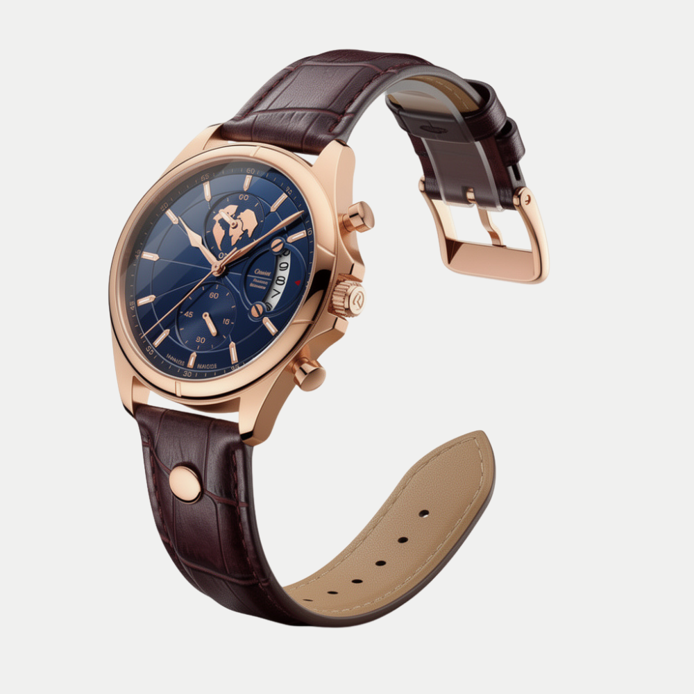Breckmont Meridian brown leather strap men's dress watch blue dial