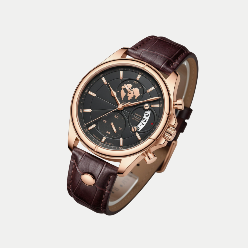 Breckmont Meridian rose gold classic men's watch side view black dial